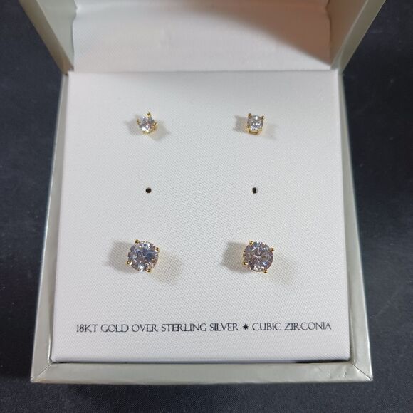 18K Gold Over Silver Sterling Earring 2pairs - Picture 8 of 10